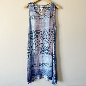 Parsley & Sage Blue + Pink Leopard Animal Print Shift Tank Dress Size Medium
